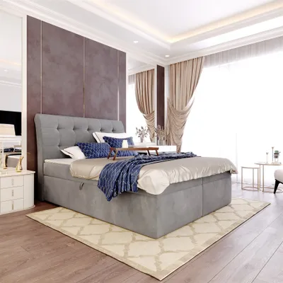 Produktbild von Boxspringbett Schlafzimmerbett DASIO 180x200cm Stoff Hellgrau inkl. Bettkasten