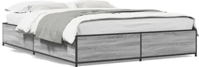 Produktbild von vidaXL Bettgestell Grau Sonoma 150x200 cm Holzwerkstoff und Metall