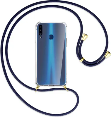 Produktbild von Handykette Backcover-Schutzhülle mit Band (Metall goldfarben) für Samsung Galaxy A20s - dunkelblau