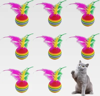 Produktbild von 8 Stücke Bunte Hühnerfederkugeln, Kreative Katze Elastische Bälle, Interaktive Trainingsrequisiten, Katze Innenspielzeug Und Haustierversorgungen.