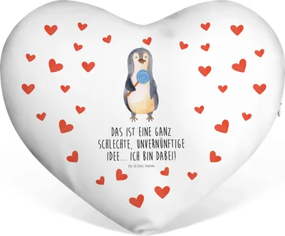 Produktbild von Mr. & Mrs. Panda Dekokissen Pinguin Lolli - Weiß - Geschenk, Süßigkeiten, Kuschelkissen, Unvernünftig, Kissen Herz, Sofakissen, Herzkissen, Pinguine, Spruch