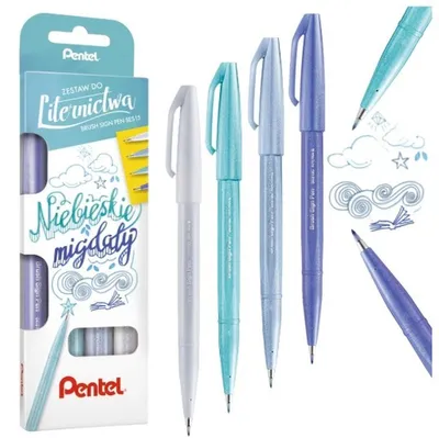 Obrázek produktu pro Pentel Zestaw 4 pisaków/pędzelków SES15C Brush Sign Pen - Niebieskie Migdały
