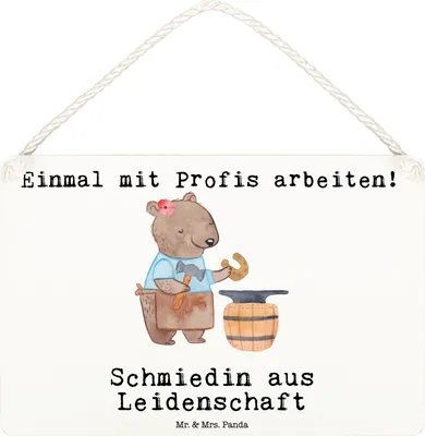 Produktbild von Mr. & Mrs. Panda Wandbild Holz Schmiedin Leidenschaft DIN A6 - Weiß - Geschenk, Dekobrett, Holzschild, Türschild, holzbild, Schild, wandtafel