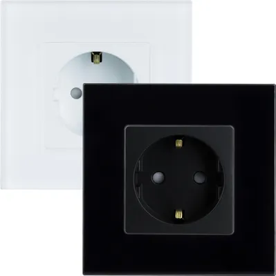 Produktbild von Schukostecker Typ F Mit Modern Glasrahmen Schwarz