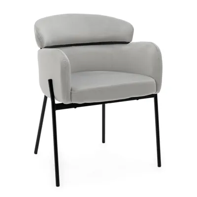 Zdjęcie produktu dla NEW HOME Krzesło BOLZANO krzesło do jadalni tapicerowane do salonu glamour z podłokietnikami - jasnoszare - nowoczesne meble welur aksamit