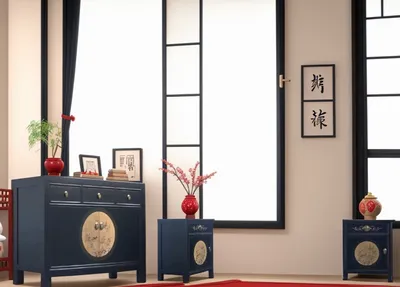 Produktbild von Chinesische Kombination/Set LesNoirs, Asia Möbel Schlafzimmer Shabby Chic Vintage schwarz-beige Sideboard Kommode Schrank Hochzeitsschrank, 2 Nacht-Schränkchen Nachtkommoden Nachtkästchen orientalisch asiatisch chinesisch fernöstlich