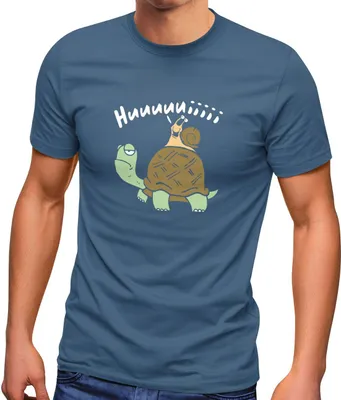 Produktbild von Herren T-Shirt Schildkröte Schnecke Huuuuiiii Lustig Witzig Scherz Comic Fun-Shirt Spruch lustig Moonworks® denim XL