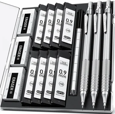Zdjęcie produktu dla Zestaw ołówków mechanicznych 0,9 mm HB, gumki (480