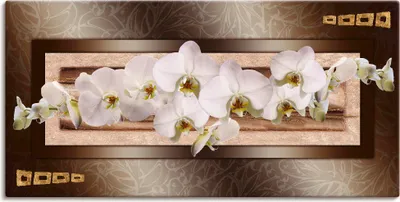 Produktbild von ARTland Leinwandbild Weiße Orchideen mit goldenen Vierecken Größe: 150x75 cm