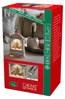 LED Schneekugel Weihnachtsmarkt Szene, Kunststoff, 25 cm, Batterie/USB