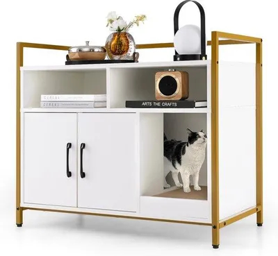 Image de Maison pour chat - Bac à litière - Bac à litière en forme de maison - Meuble pour bac à litière - Bac à litière