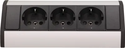 Obrázek produktu pro Nábytková zásuvka ORNO OR-GM-9001/B-G(GS), 16A, 3680W, 3 zásuvky Schuko, délka kabelu 0,6 m, černá/stříbrná
