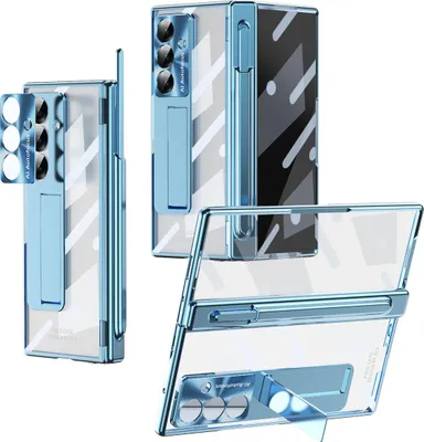 Immagine prodotto di Custodia per Samsung Galaxy Z Fold 7 con cerniera magnetica, supporto, portapenna, lente e protezione dello schermo Blu