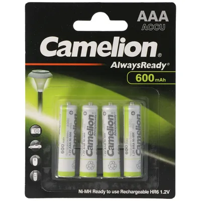 Immagine prodotto di Batterie AAA, Micro LR3, HR03, NiMH da 600 mAh in blister da 4, sempre pronte con bassa autoscarica, pronte all'uso