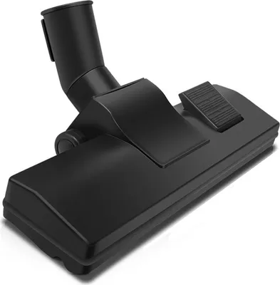 A black vacuum cleaner floor nozzle with two rollers is shown on a white background.