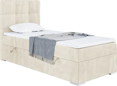 Produktbild von MEBLINI Boxspringbett mit Bettkasten - Gepolstert Einzelbett mit Matratze und Topper - Polsterbett mit Stauraum - Bett mit Kopfteil - Stauraumbett - KAI - 90x200 Links  - H4/Creme Samt