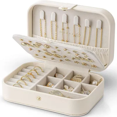 Image de Boîte de rangement pour bijoux - Organisateur à bijoux - Rangement sécurisé - - 5 compartiments - Beige