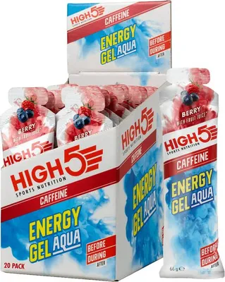 Zdjęcie produktu dla HIGH5 - Izotoniczny żel energetyczny Aqua z kofeiną - Żel energetyczny z węglowodanami - Izotoniczny żel sportowy - Smak jagodowy - Bieganie i jazda na rowerze - 20 x 66 ml