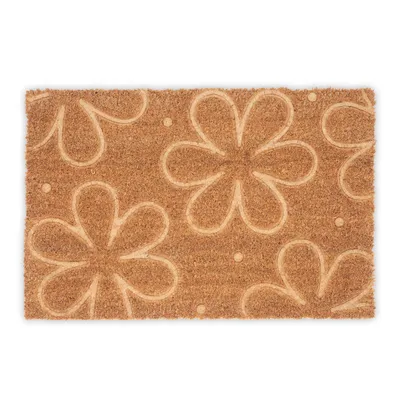 Produktbild von Relaxdays Fußmatte Kokos, Türvorleger Blüten, 60x40, Abtreter rutschfest, wetterfest, Fußabstreifer innen & außen, natur