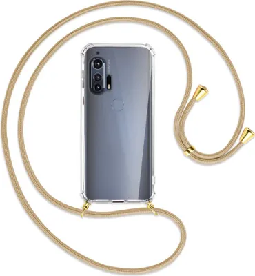 Produktbild von Handykette Backcover-Schutzhülle mit Band (Metall goldfarben) für Motorola Edge Plus - caramel
