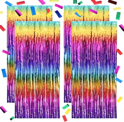 Produktbild von Lametta Vorhänge, bunte Konfetti, 4 Stück, 1 x 2 m, Party Dekoration