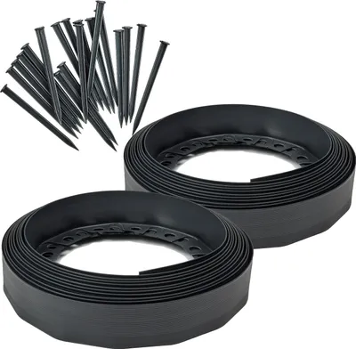 Image de Bordure de parterre Garronda en plastique avec ancrages de fixation, 20 m x 6 cm, avec 40 clous de fixation