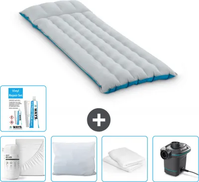 Produktbild von Intex Campingmatte – 1 Person – 67 x 184 x 17 cm – Blau – im Lieferumfang enthalten Spannbettuch - Küssen - Pumpe - Reperaturset en Kissenschutz