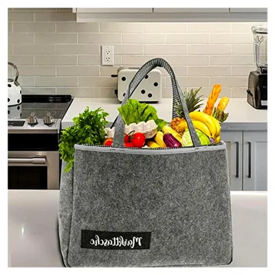 Produktbild von Einkaufstasche Markttasche │ Filz 45x33x14cm │ kariertes Kunststoffinlet Seitenfach Reißverschluss │ Henkeltasche Filztasche Shopper