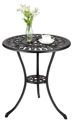 Produktbild von Terrassentisch - Runder Bistro Gartentisch 60 cm - Gussaluminium - Wetterfest - Sonnenschirmloch - Für außen - Schwarz 2