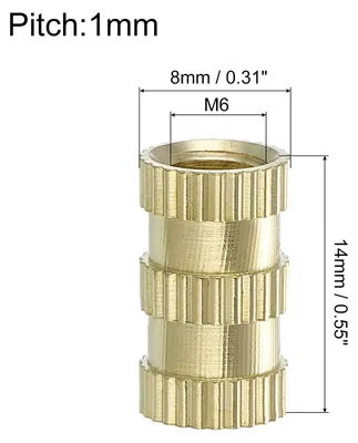 Produktbild von Gewindeeinsatz, 15 Stš¹ck M6 x 14mm(L) x 8mm(?) Gewinde Druckmessingmuttern Ger?ndelte Einsteckmuttern Weibliche Gewindeeins?tze Messing Heat Set Einbettungsmuttern