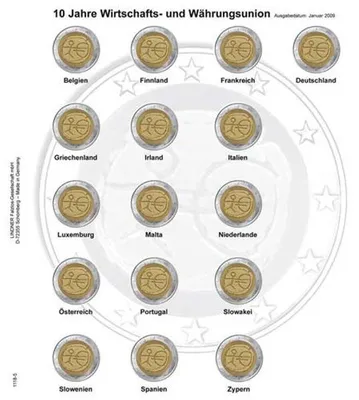 Produktbild von Lindner 1118-5 Vordruckblatt 2 EURO Gedenkmünzen chronologisch: Gemeinschaftsausgabe 10 Jahre WWU