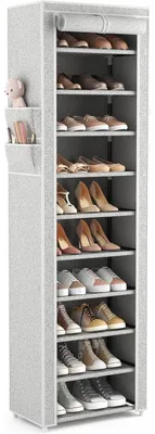 Productafbeelding van Schoenenrek, stof, 11 niveaus, geschikt voor 20-22 paar schoenen, smal en hoog, met stofhoes, 45x30x175 cm