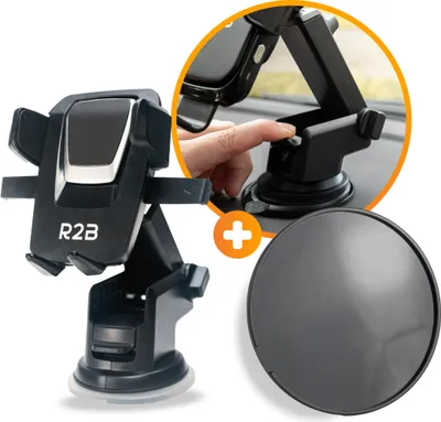 Produktbild von R2B Handyhalterung Saugnapf + Selbstklebende Befestigungsplatte für Armaturenbrett, KFZ-Halterung auto, Handyhalter, iPhone halterung