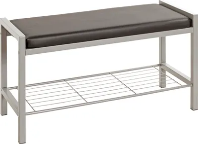 Obrázok produktu pre HAKU Lavica na topánky, lavica, regál na topánky, hliník, čierna – umelá koža, kov, Š/V/H: 80x48x32 cm