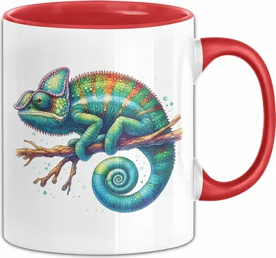 Produktbild von Aquarell Chamäleon Tasse Geschenk Grafik (Rot)