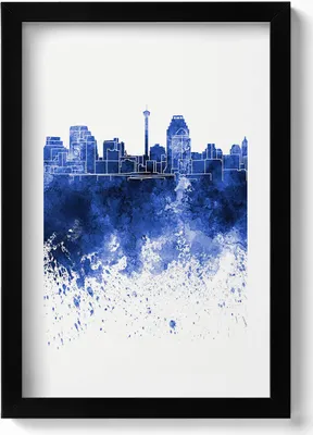 Produktbild von Panorama von San Antonio Aquarelle– Wandbild mit Rahmen – Gerahmtes Bild  – Wanddekoration – 20x30 cm – Schwarz