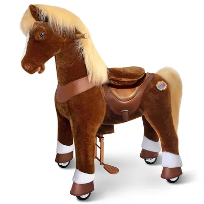 Produktbild von PonyCycle Modell Y Ride-on Pony auf Rädern für Kinder 7+, Braun Plüschpferd-Spielzeug mit Geräuschen & Bremse, Geburtstagsgeschenk für Kinder – Y574