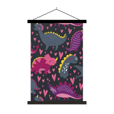Produktbild von MuchoWow® Textilposter Dinosaurier - Kind - Muster - Rosa - Mädchen 120x180 cm mit schwarzem Rahmen - Fotos