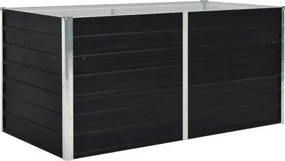A black raised garden bed with silver metal frame, shown from a slightly elevated angle against a white background.