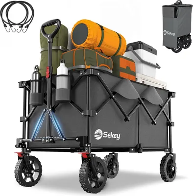Produktbild von Sekey XXL 200KG Belastbar Bollerwagen Faltbar mit Spanngurte, 17x4 cm Reifen, Grau