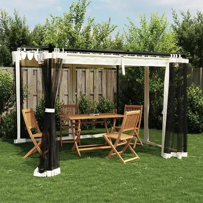 Produktbild von Pavillon mit Netzwände Creme 3x3 m Stahl, Faltpavillon, Pergola, Partyzelt, Standmarkise, Sonnenzelt, Garten Pavillion, Grillpavillon - 4003908
