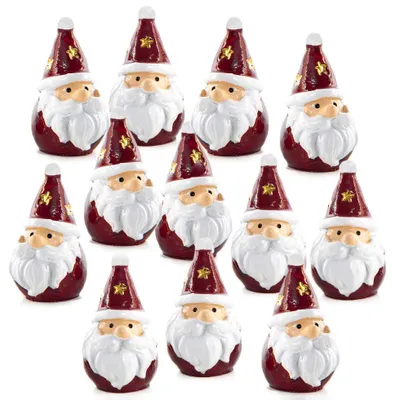 12 Mini-Weihnachtsmänner 3,5 cm rot weiß gold Deko