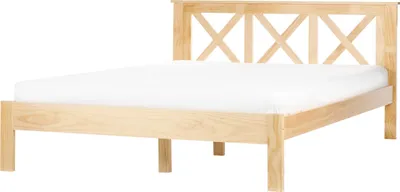 Produktbild von BELIANI Holzbett Hellbraun aus Kiefernholz 140 x 200 cm Hoher Rücklehne Mit Lattenrost Minimalistisch Klassisch Schlafzimmer Möbel