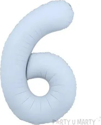 Zdjęcie produktu dla Stylowy balon foliowy w kształcie cyfry '6', 86 cm, w eleganckim mglistym niebieskim kolorze - idealny dodatek na urodziny i inne wyjątkowe chwile!