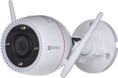 A white EZVIZ H3c 2K+ IP security camera with two antennas is shown against a white background.