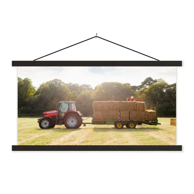 Produktbild von MuchoWow® Textilposter Traktor - Anhänger - Heu 60x30 cm mit schwarzem Rahmen - Textilien