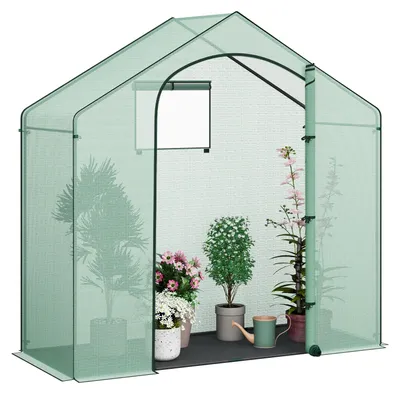 Image de Serre - Serre de jardin 200 x 80 x 200 cm - Verte - Avec porte - 2 fenêtres - Pour légumes et plantes grimpantes