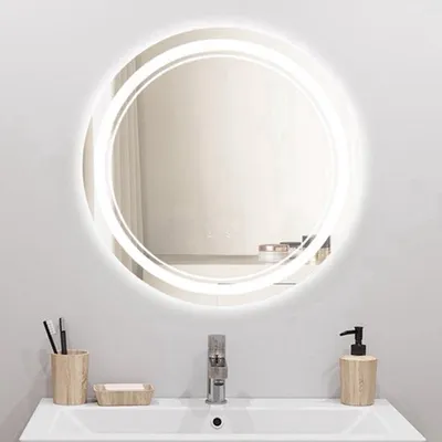 Obrázek produktu pro Kosmetické zrcadlo - Kulaté LED zrcadlo - 50 cm - Montáž na zeď - Stmívatelné osvětlení - Stříbrná barva