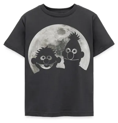 Produktbild von Spreadshirt Sesamstraße Ernie & Bert Bei Mondschein Kinder T-Shirt, 110/116 (5-6 Jahre), Dunkelgrau