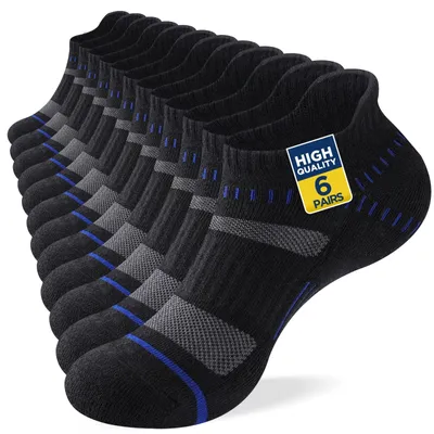 Immagine prodotto di Calzini sportivi per scarpe da ginnastica, confezione da 6 paia - Unisex - Traspiranti - Ad asciugatura rapida - Ideali per corsa/trekking - Colori: nero/bianco/grigio - Calzini sportivi